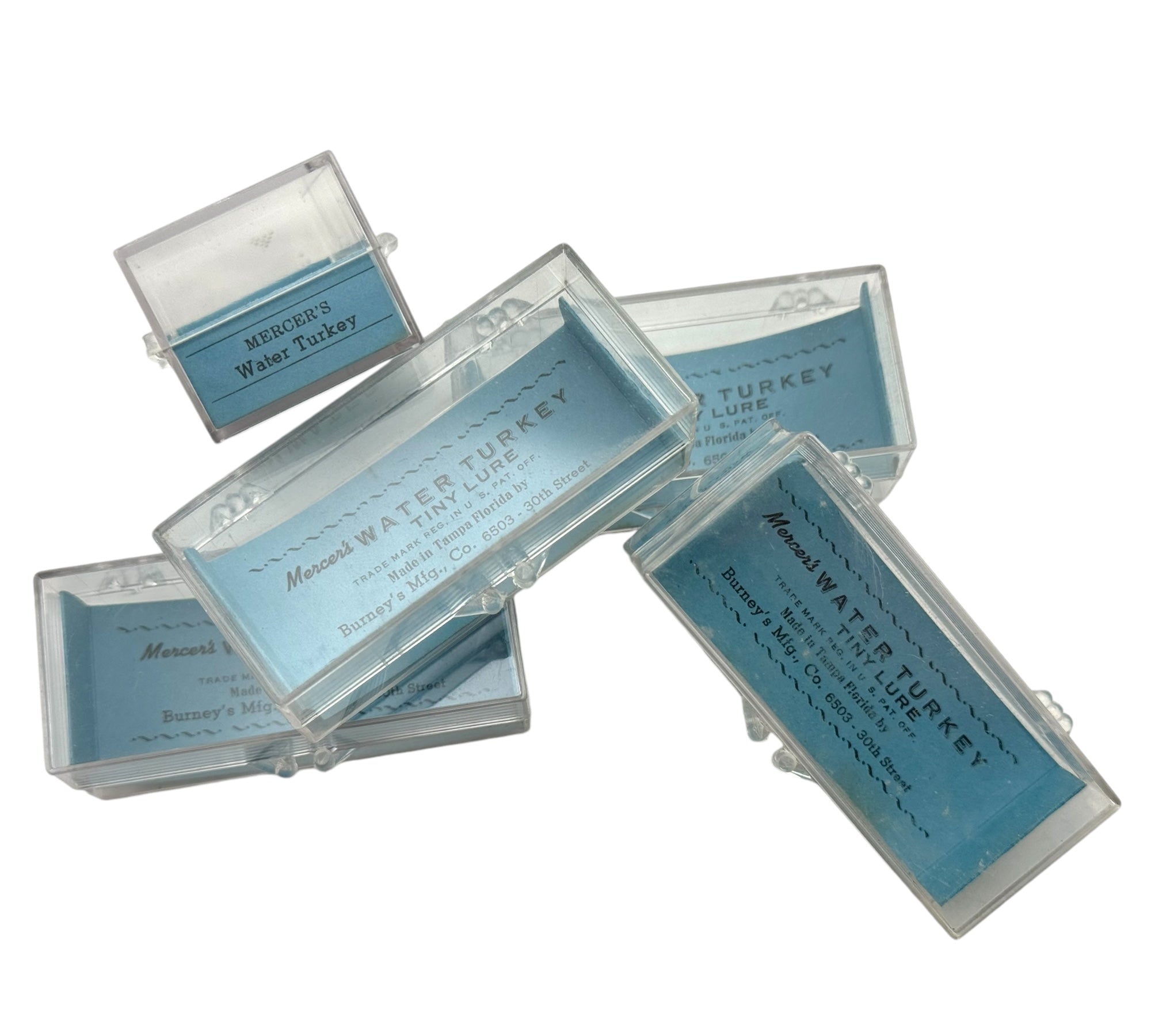 EMPTY COLLECTOR BOX • MERCER'S WATER TURKEY TINY FISHING LURE BOX • TAMPA, FLORIDA