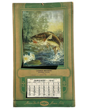 Cargar imagen en el visor de la galería, Antique Shakespeare Fishing Lures Jumping Bass Calendar 1941. Sporting Goods Store Advertising Signs for Fishermen.