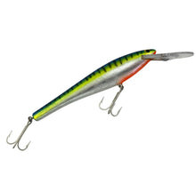 Load image into Gallery viewer, BAGLEYS DIVING BANG-O-B 8 BALSA FISHING LURE in HOT BLUE CHARTREUSE on SILVER FOIL
