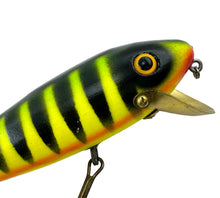 Load image into Gallery viewer, up close view of NU-CLASSIC TACKLE COMPANY Handcrafted Wood MUSKY Fishing Lure in FIRE TIGER