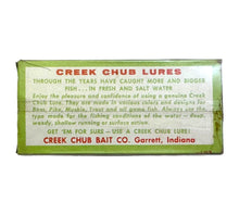 Load image into Gallery viewer, Box Bottom View of CREEK CHUB STREEKER Vintage Topwater Fishing Lure in REDHEAD