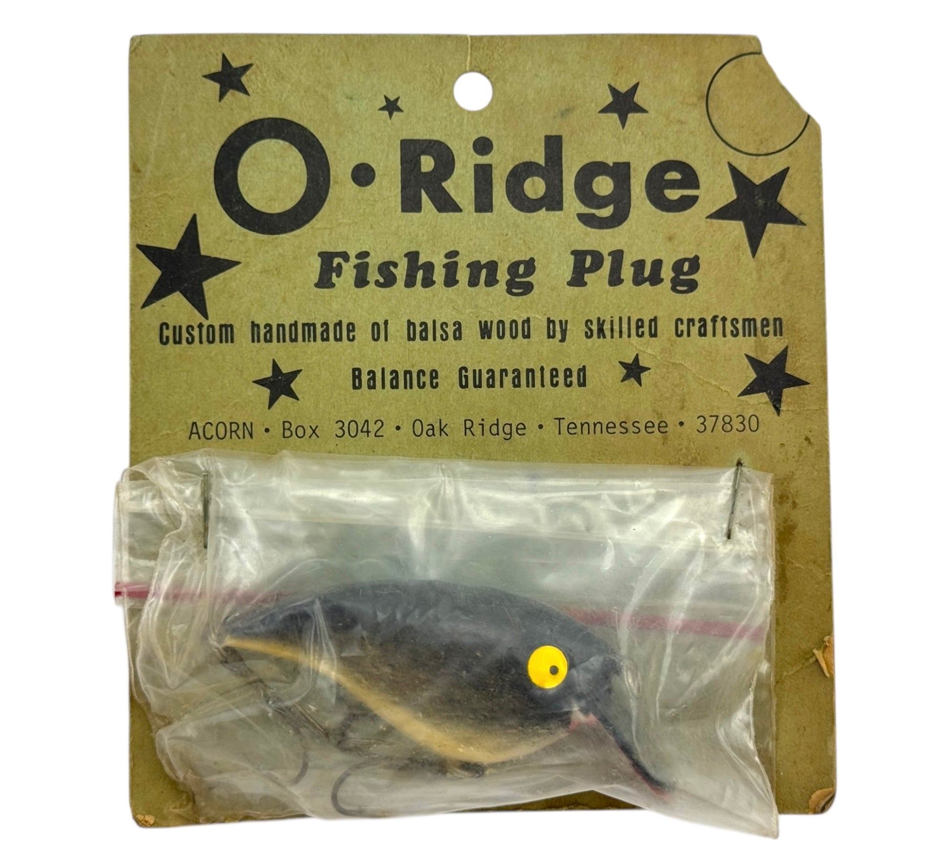 balsa wood for fishing lures OAK RIDGE, TENNESSEE • "O" RIDGE BALSA WOOD VINTAGE FISHING LURE on ORIGINAL CARD • BLACK w/ NATURAL BELLY