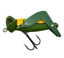 Load image into Gallery viewer, Grasshopper Wood Decoy Handmade by Artist Jim Smith of Anna, IL. Handcrafted Fishing Art Made of Cedar Wood and Glass Eyes. L