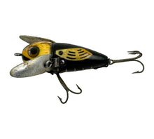 Load image into Gallery viewer, Left Facing View of ANTIQUE HEDDON CONETAIL CRAZY CRAWLER WOOD FISHING LURE in BLACK WHITE HEAD. Model #2120 BWH