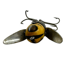 Load image into Gallery viewer, Line Tie View of ANTIQUE HEDDON CONETAIL CRAZY CRAWLER WOOD FISHING LURE in BLACK WHITE HEAD. Model #2120 BWH