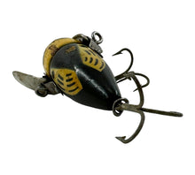 Load image into Gallery viewer, Tail View of ANTIQUE HEDDON CONETAIL CRAZY CRAWLER WOOD FISHING LURE in BLACK WHITE HEAD. Model #2120 BWH