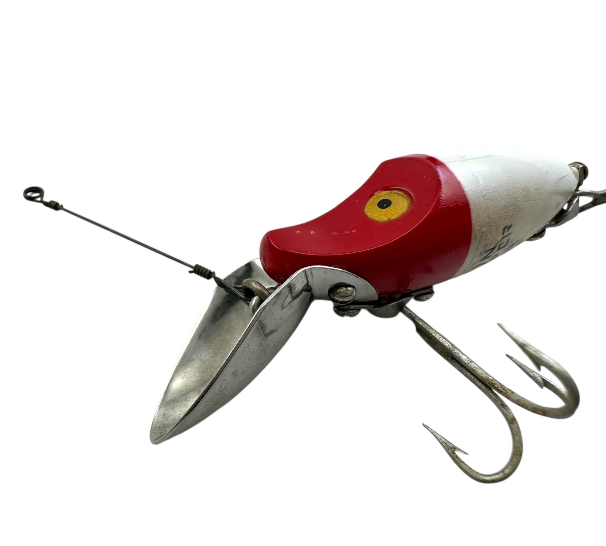SCOOP LIP • HEDDON LURES MIDGET GO-DEEPER RIVER RUNT FISHING LURE • D9010 RH RED & WHITE SCOOP LIP • HEDDON LURES MIDGET GO-DEEPER RIVER RUNT FISHING LURE • D9010 RH RED & WHITE