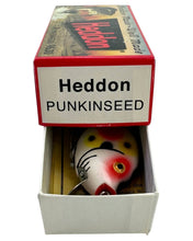 Load image into Gallery viewer, HEDDON LURES STRAWBERRY SPOT PUNKINSEED SPOOK FISHING LURE. Collector Box. 9630 S. box end