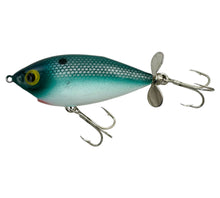 Load image into Gallery viewer, WHOPPER STOPPER LURES 300 Series HELLRAISER Fishing Lure in GREEN SHAD MINNOW. Vintage Topwater Injured Minnow Crankbait. L