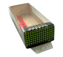 Load image into Gallery viewer, Top Box End View of HEDDON LURES TINY HEDD PLUG w/ FIRETAIL Fishing Lure in FLUORESCENT BLACK SPOT or SPOTTED RED HORSE