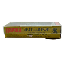 Charger l'image dans la galerie, Side of Box View for RAPALA LURES SILVER PLATED SKITTER POP Size 7 Topwater Fishing Lure in SILVER BLUE