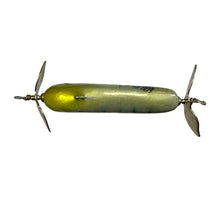 Load image into Gallery viewer, Belly View of BRIAN'S BEES CRANKBAITS PROP B Balsa Fishing Lure in GREEN PEARL w/ BLUE SQUIGGLES