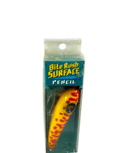 Lataa kuva Galleria-katseluun, Box End View for TIEMCO BITE RUSH SURFACE PENCIL Fishing Lure in Red & Yellow. Topwater Bass Bait from Japan.