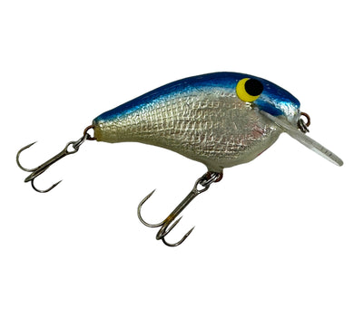 Right Facing View of WES ENGLAND WE BAIT Fishing Lure in BLUE BACK & SILVER. Custom Artisan Wood Bait.