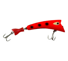 Load image into Gallery viewer, Right Facing View of HEDDON LURES TINY HEDD PLUG w/ FIRETAIL Fishing Lure in FLUORESCENT BLACK SPOT or SPOTTED RED HORSE