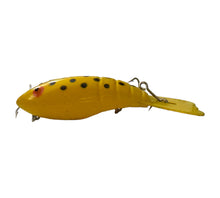 Load image into Gallery viewer, Left Facing View of ROGER'S SPORTING GOODS COMPANY "THE SUPER-CRAWPAP" Fishing Lure in YELLOW BLACK DOT