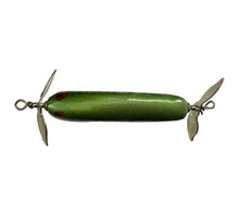 Load image into Gallery viewer, Back View of BRIAN'S BEES CRANKBAITS PROP B Balsa Fishing Lure in GREEN PEARL w/ BLUE SQUIGGLES
