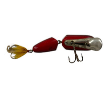 Load image into Gallery viewer, Belly View of Wynne Precision Company DeLuxe Lures OL&#39; SKIPPER Jointed Wood Fishing Lure in Red with Black Scales

