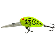 Charger l'image dans la galerie, Left Facing View for BOMBER BAIT COMPANY MAG A MAGNUM DIVER Fishing Lure in DULL FLUORESCENT YELLOW COACHDOG. 9A Ditch Digger.