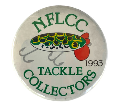 1993 NFLCC Tackle Collectors Button Pin — FRED ARBOGAST FROG JITTERBUG w/ RED PLASTIC LIP