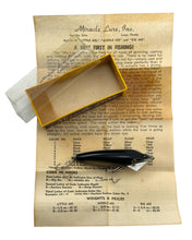Load image into Gallery viewer, LARGO, FLORIDA • MIRACLE LURE INC. "LITTLE MO" MIRACLE LURE Fishing Lure w/ Original Box & Paper • #LS3 BLACK BACK BLACK BELLY
