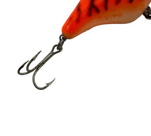 Load image into Gallery viewer, Oxidized Hardware View of MANN'S BAIT COMPANY RAZORBACK Vintage Fishing Lure in ORANGE/BENGAL TIGER. rare lure.
