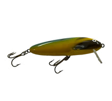 Load image into Gallery viewer, TANK TESTED FINLAND • NILS MASTER SPEARHEAD Fishing Lure • YELLOW w/GREEN-BLUE HERRINGBONE BACK