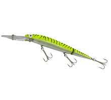 Load image into Gallery viewer, REBEL LURES JOINTED SPOONBILL MINNOW Lure in SILVER, CHARTREUSE, and BLACK STRIPES L