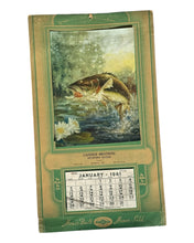 Cargar imagen en el visor de la galería, Antique Shakespeare Fishing Lures Jumping Bass Calendar 1941. Sporting Goods Store Advertising Signs for Fishermen. antique fisherman art.