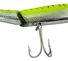 Load image into Gallery viewer, REBEL LURES JOINTED SPOONBILL MINNOW Lure in SILVER, CHARTREUSE, and BLACK STRIPES treble hook