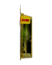Load image into Gallery viewer, STORM LURES WIGGLE WART Fishing Lure in GREEN SCALE. Model V 6 Red Label Box. side view vintage