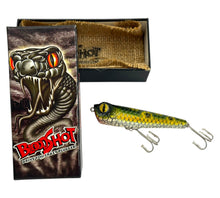 Load image into Gallery viewer, BLOODSHOT MORGUE WOODEN CHUGGER Topwater Wood Plug in GREEN FROG PATTERN snake