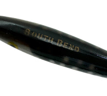 Load image into Gallery viewer, SOUTH BEND TOP-ORENO Fishing Lure in SPOTTED APE. Rare Antique Bait. stencil