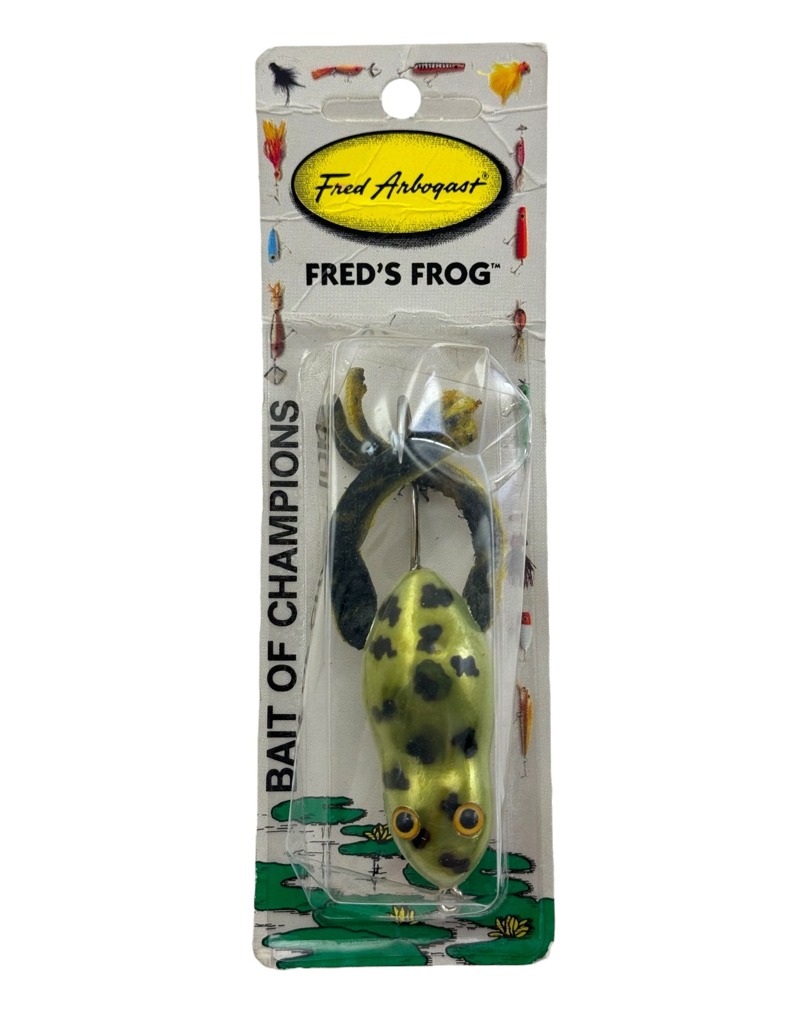 GLASS EYES • FRED ARBOGAST FRED'S FROG Wood Fishing Lure • 420 603 GREEN PEARL BELLY GLASS EYES • FRED ARBOGAST FRED'S FROG Wood Fishing Lure • 420 603 GREEN PEARL BELLY