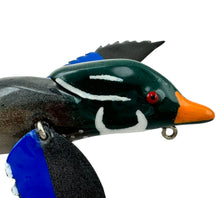 Load image into Gallery viewer, Wood Duck Decoy Fishing Art from JAS LURES by JIM SMITH of Anna, IL. Handcrafted in Southern Illinois's Shawnee National Forest! red eye