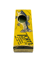 Load image into Gallery viewer, WEEDLESS HARDWARE • ANTIQUE TOM BAIT COMPANY TOP-RUNNING GIZMO Fishing Lure with ORIGINAL BOX & PAPERS • G-WG-BY BLACK/YELLOW