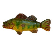 Load image into Gallery viewer, Left Facing View of DULUTH FISHING DECOY (D.F.D.) by JIM PERKINS • PERCH w/ ARTICULATED TAIL