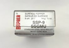 Charger l'image dans la galerie, Box Stats View of RAPALA SKITTER POP Topwater Fishing Lure in STAINLESS STEEL GOLD MULLET