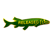 Load image into Gallery viewer, Eco-Friendly Catch & Release • Vintage GREEN Musky "RELEASED" Collector Pin