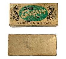 Load image into Gallery viewer, Bottom Box View of H & H LURE MANUFACTURING COMPANY of Phoenix Arizona SCORPION Fishing Lure Box w/ Original Papers. For Sale at Toad Tackle.