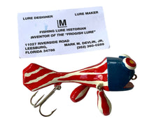 Load image into Gallery viewer, Right Facing View of MARTY'S YANKEE DOODLE DANDY "FROGGISH" Fishing Lure Handmade by MARK M. DEVLIN JR. Available at Toad Tackle.