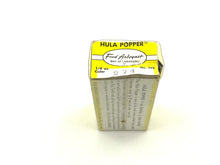 Cargar imagen en el visor de la galería, Stamped Box End View of Fred Arbogast HULA POPPER Fishing Lure with Original Box in Sparrow