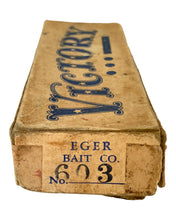 Load image into Gallery viewer, Model Number Box View of WWII Era EGER BAIT COMPANY VICTORY Antique Fishing Lure Box
