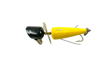 Load image into Gallery viewer, WEEDLESS HARDWARE • ANTIQUE TOM BAIT COMPANY TOP-RUNNING GIZMO Fishing Lure with ORIGINAL BOX & PAPERS • G-WG-BY BLACK/YELLOW