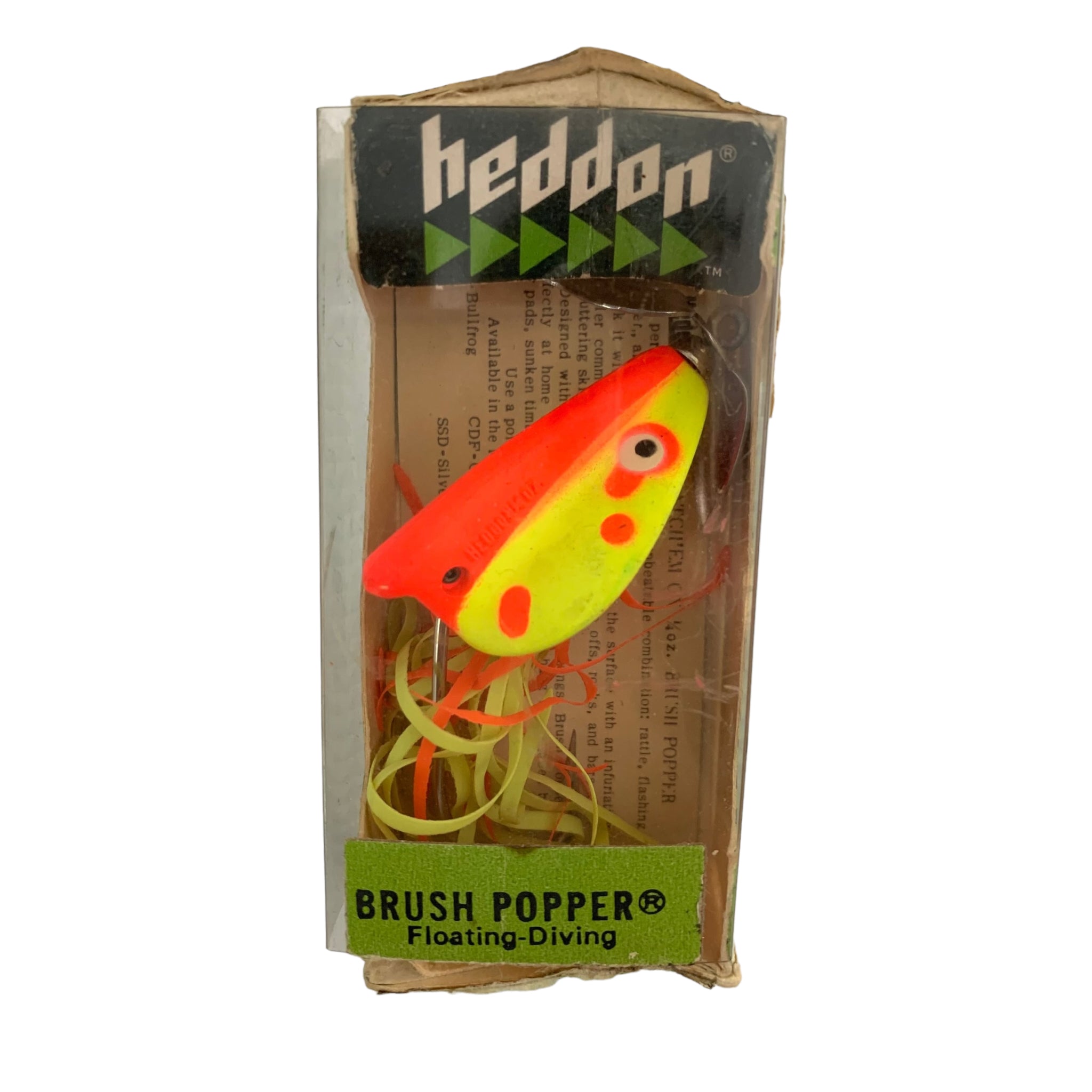 HEDDON 1/4 oz BRUSH POPPER Fishing Lure • 5430 RFY YELLOW & RED