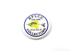 Load image into Gallery viewer, 20th Anniversary NFLCC Tackle Collectors Button Pin • ARBOGAST SUNFISH TIN LIZ