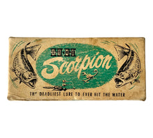 Load image into Gallery viewer, Top Box View of H & H LURE MANUFACTURING COMPANY of Phoenix Arizona SCORPION Fishing Lure Box w/ Original Papers. For Sale at Toad Tackle.