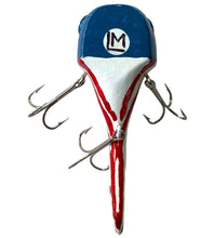 Load image into Gallery viewer, Artist Signature on Bottom of Bait for USA Flag FROGGISH Fishing Lure Handmade by MARK M. DEVLIN JR. Available at Toad Tackle.