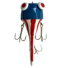 Load image into Gallery viewer, Top View of USA Flag FROGGISH Fishing Lure Handmade by MARK M. DEVLIN JR. Available at Toad Tackle.