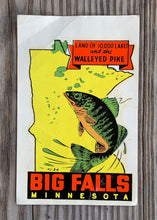 Cargar imagen en el visor de la galería, Big Falls, MN Old School Fishing Souvenir. Walleye Pike Retro Graphics.